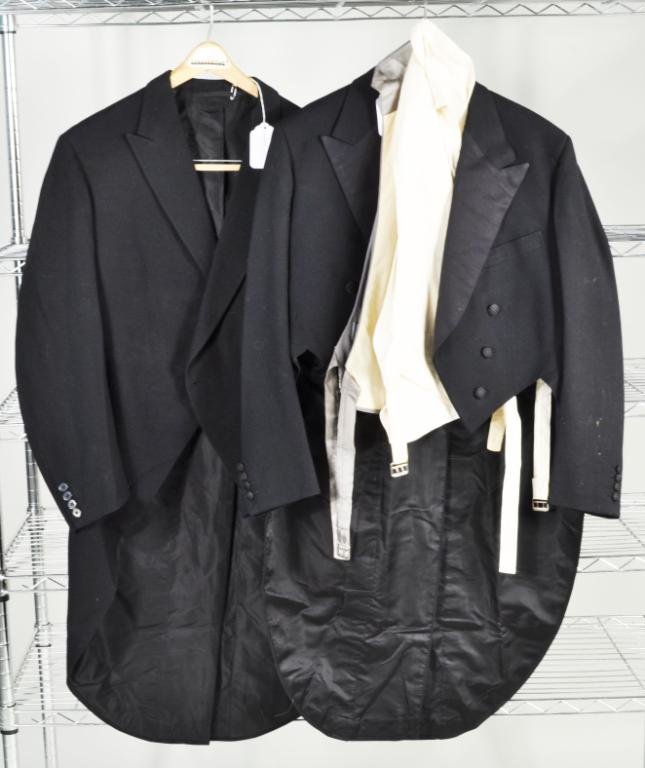 Two Vintage English Waistcoats: Two vintage English waistcoats by Sullivan, Woolley Co. 18 Conduit Street, Saville Row, London W1 together with three vests. Wear, soiling to vests.