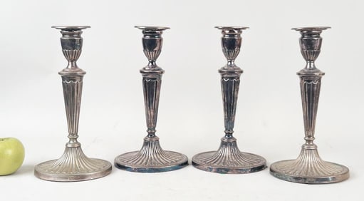 Set Four Old Sheffield Oval Base Candlesticks
