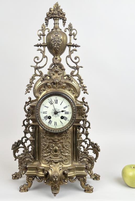 Continental Elaborate Brass Cased Mantle Clock (1 of 7)