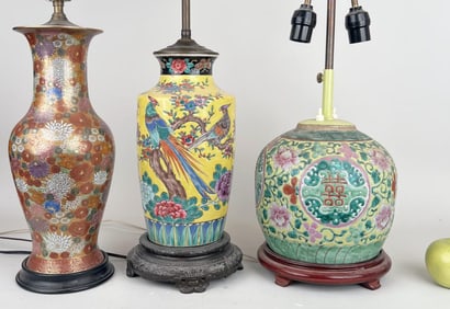 Three Chinese Porcelain Vases, As Lamps