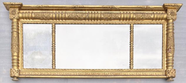 Large Classical Gilt Three Panel Overmantle Mirror