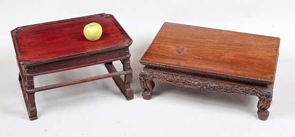 Two Asian Carved Wooden Low Tables