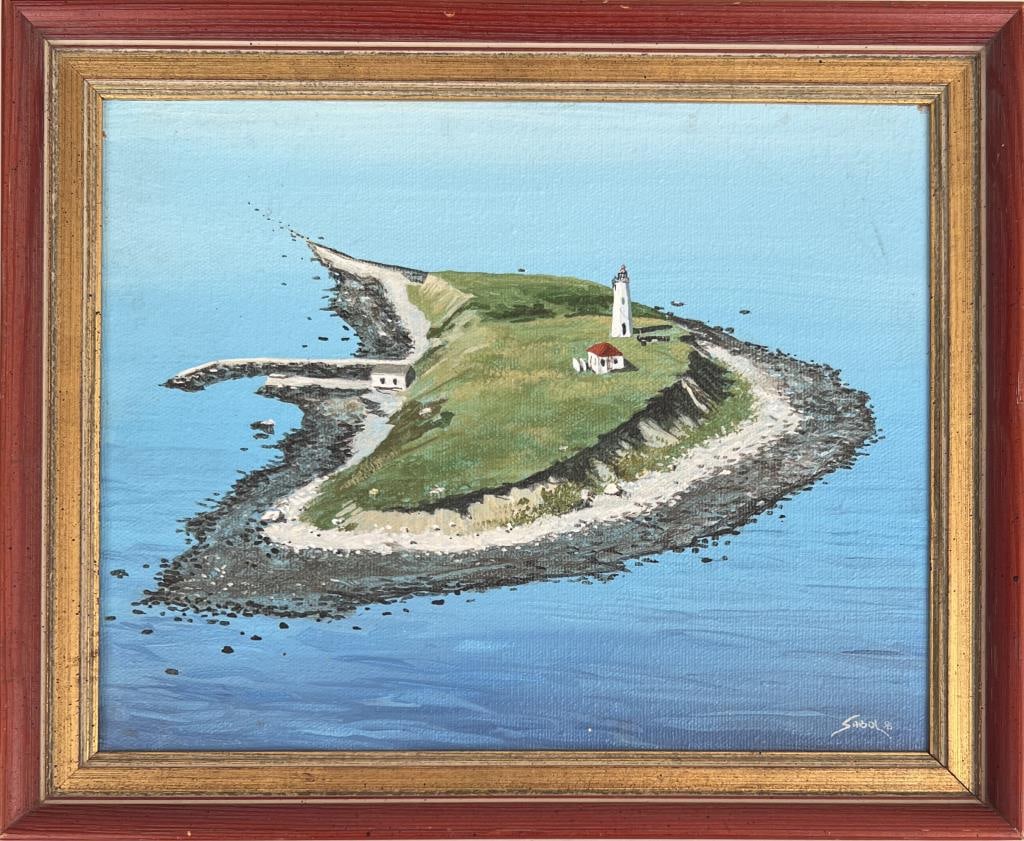 Sabol, O/C Faulkner's Island: Jeffrey Sabol (Connecticut, 20th c.). Frame size: 9 1/2" high, 11 5/8" wide.
