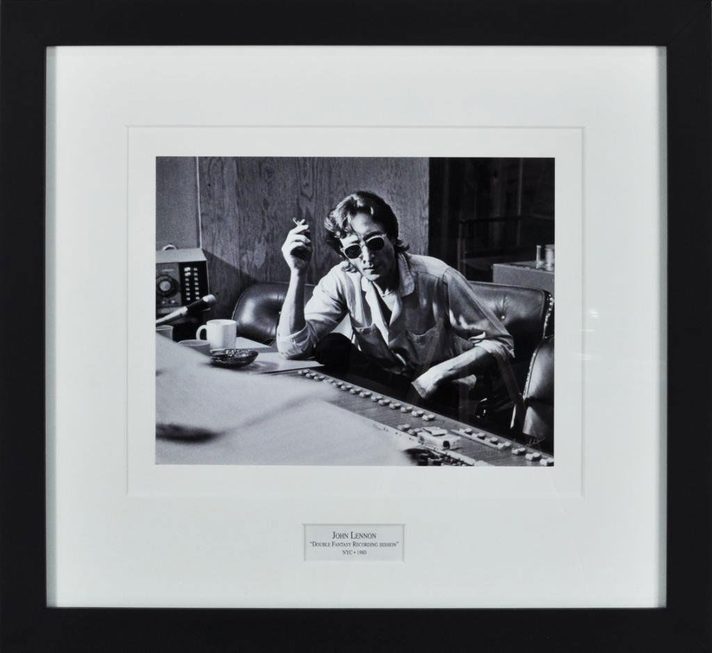 "John Lennon At Work", Orig. Photograph, Spindell: John Lennon at Work, original photo by David M. Spindell, signed in photo lower right, David Spindell, titled, dated below John Lennon Double Fantasy Recording Session NYC 1980, framed, not examined o
