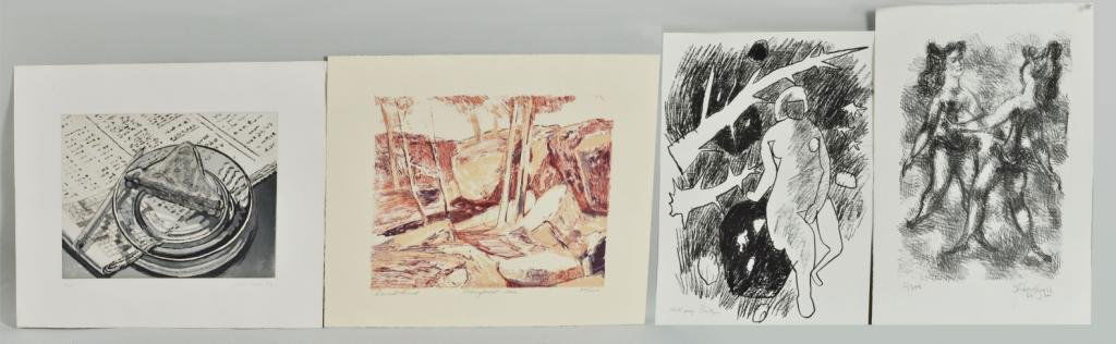 Four Unframed Lithographs, 20th C.: Four unframed lithographs, 20th C., comprising Janet Fish, (Amer. b. 1938), "Crossword" signed, dated in pencil lower right Janet Fish '83; David Lund (Amer. b. 1925), "Stoneforest 1982" signed, title