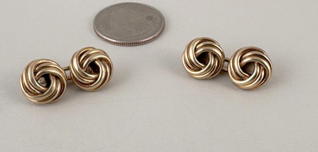 Pair 9K Gold Knot Form Gentleman's Cuff Links (1 of 5)