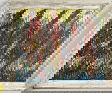 Dempsey, O/Masonite, Untitled (Abstract Figures): Richard William Dempsey (Am. 1909-1987), abstract work circa 1960's. Frame Size: 23 1/2" high, 27 1/2" wide. Dempsey was active/lived in California, District Of Columbia, known for abstract