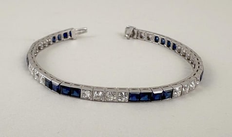 Art Deco Platinum, Diamond & Sapphire Bracelet