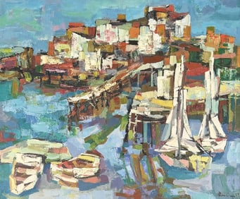 Wending O/C Abstract Harbor Scene 1957
