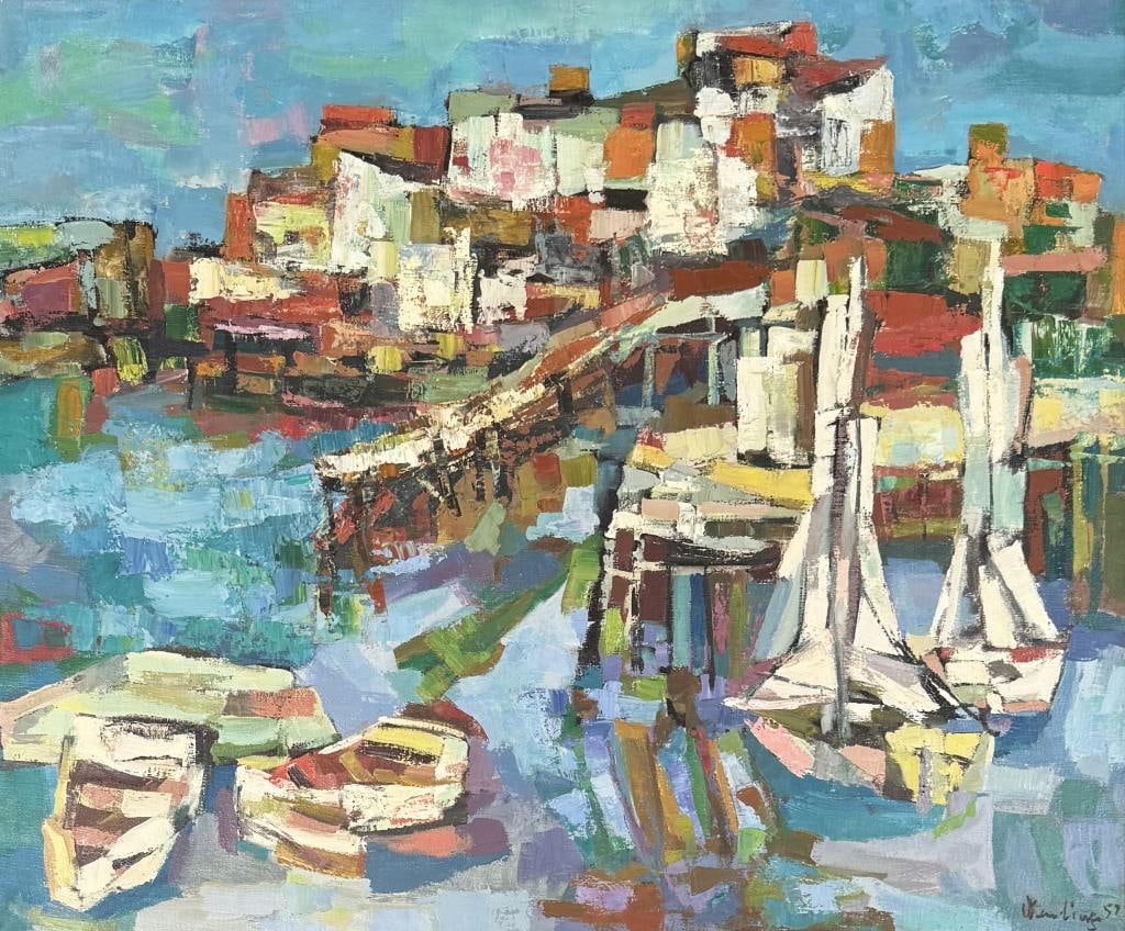 Wending O/C Abstract Harbor Scene 1957 (1 of 5)