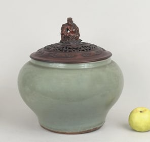 Chinese Celadon Porcelain Lidded Jar