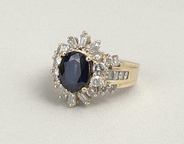 Ladies' 14K Gold, Diamond & Sapphire Cocktail Ring
