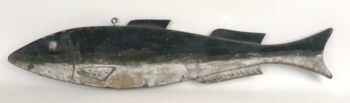 Folk Art Carved & Painted Wooden Fish Weathervane