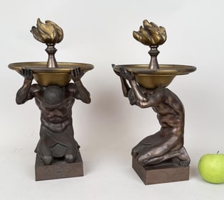 Pair Art Deco Bronze Prometheus Bookends