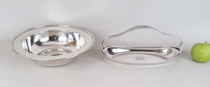 Large Sterling Bowl & Sterling Tray With Handle