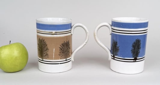 Two Mochaware Seaweed Decoration Pint Mugs