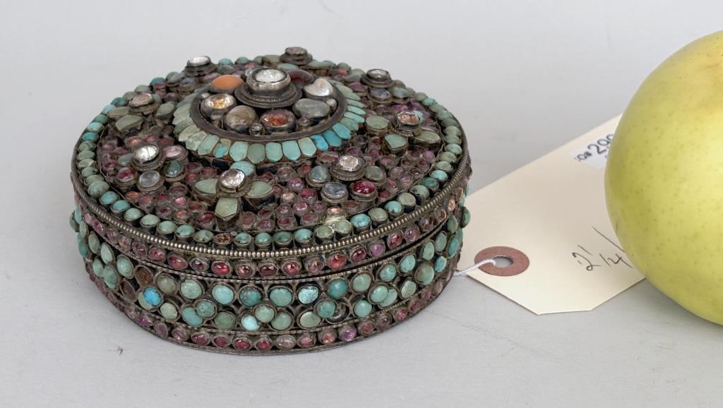 Tibetan "Jeweled" Silver Treasure Box (1 of 6)
