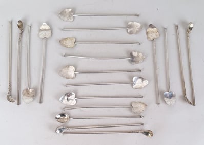Nineteen Assorted Sterling Iced Tea Straws