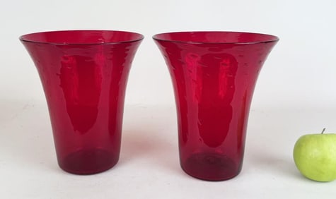 Pair Avem Murano Cranberry Glass Flared Vases
