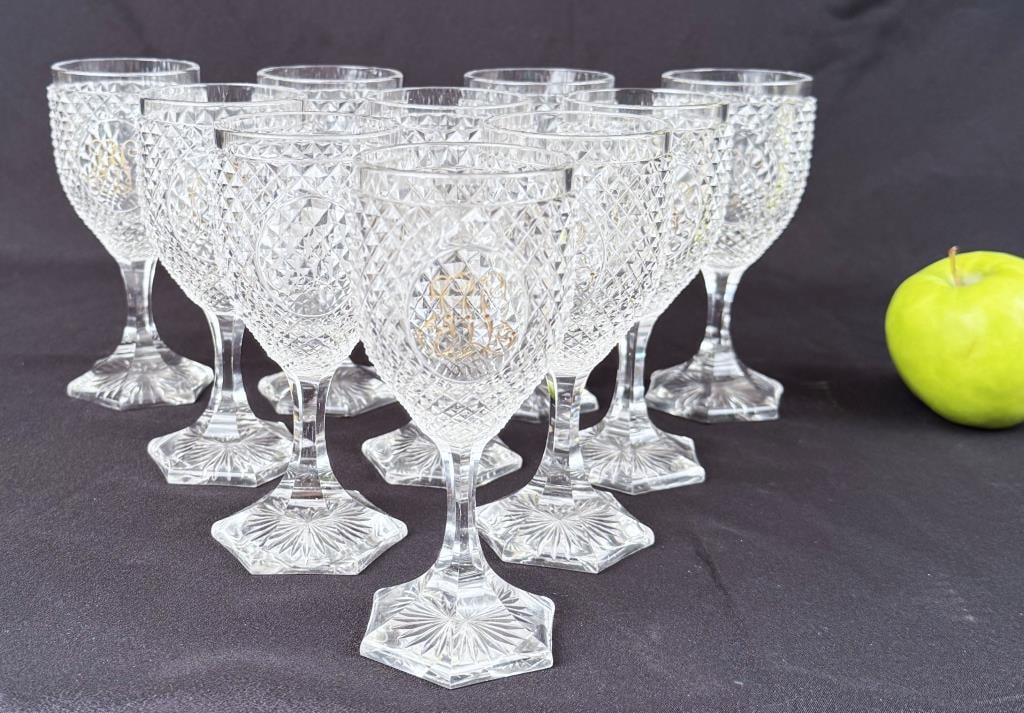 Ten Antique Diamond Point Cut Drinks Glasses (1 of 6)