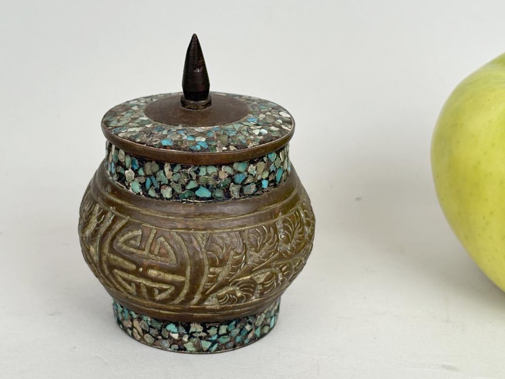 Tibetan Inlaid Brass Tea Caddy (1 of 6)