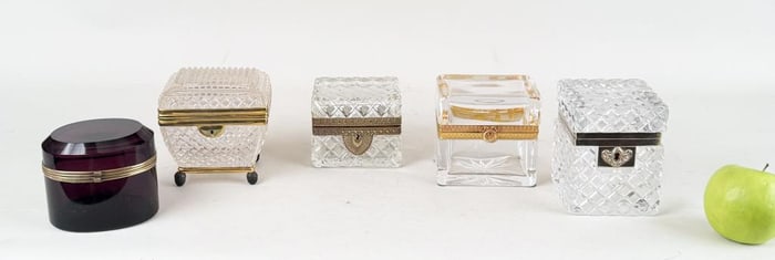Five Assorted Antique Crystal Vanity Boxes
