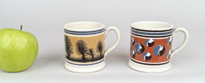 Two Don Carpentier Replica Mochaware Cups
