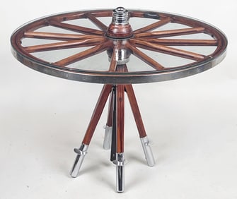 Ships Wheel "Make Do" Round Glass Top Table