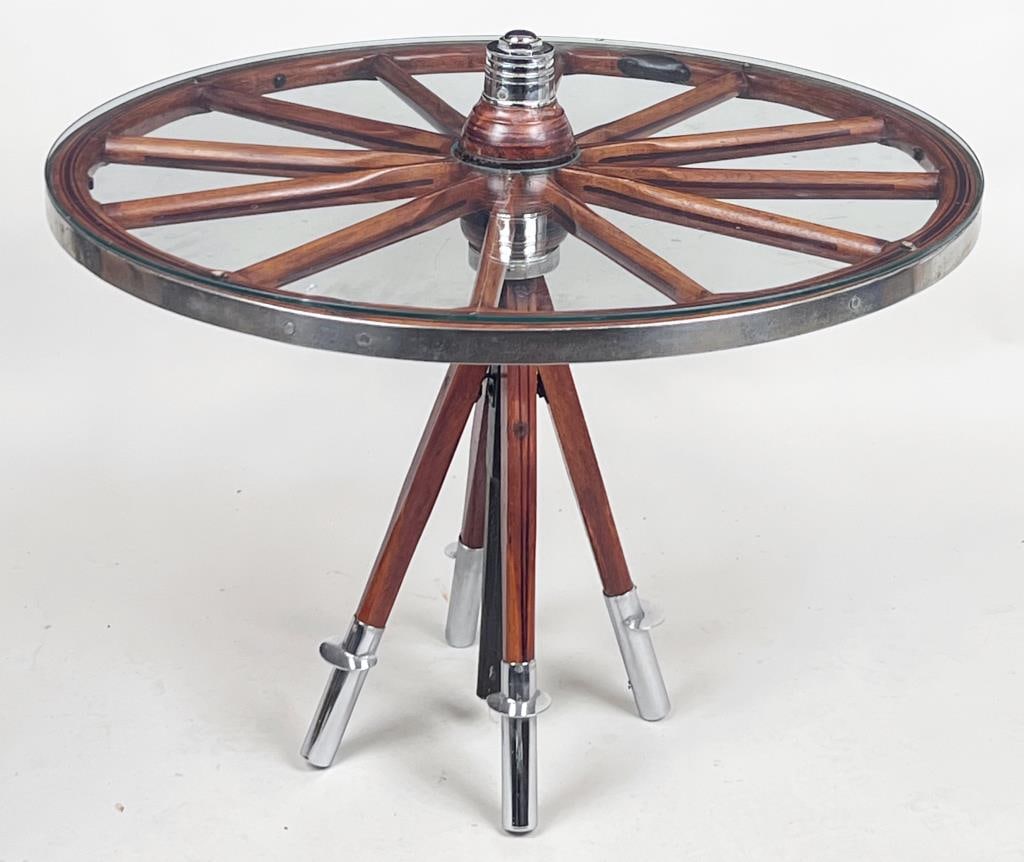 Ships Wheel "Make Do" Round Glass Top Table (1 of 5)