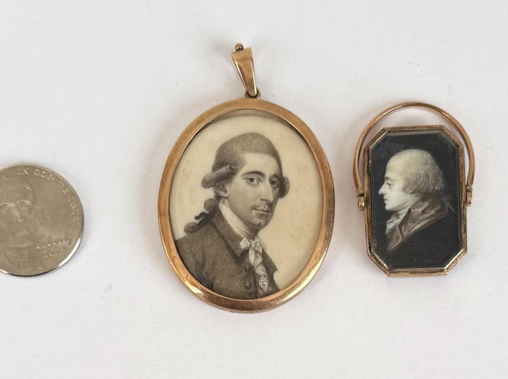Two 18th Century Portrait Miniatures, Gold Frames (1 of 6)