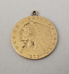 1909 Indian Head Obverse 2.5 Dollar Gold Coin