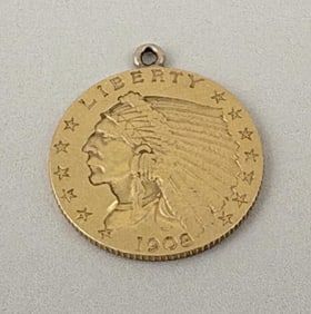 1908 Indian Head Obverse 2.5 Dollar Gold Coin