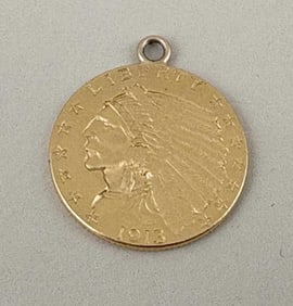 1913 Indian Head Obverse 2.5 Dollar Gold Coin