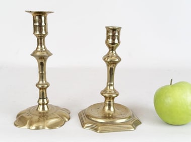 Two Queen Anne Brass Candlesticks