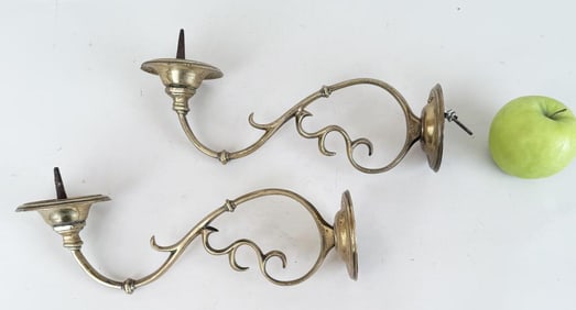 Pair Early Brass Serpentine Arm Candle Sconces