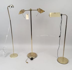 Three MCM Brass Designer Style Standing Lamps