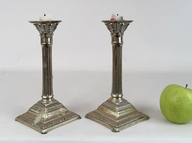 Pair Corinthian Column Candle Holders