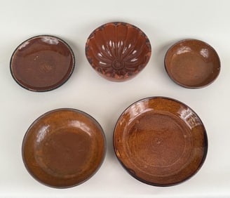 Group Redware Plates & Cake Dish