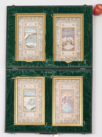 Cased Set Four Indo-Persian Pictorial Embroideries