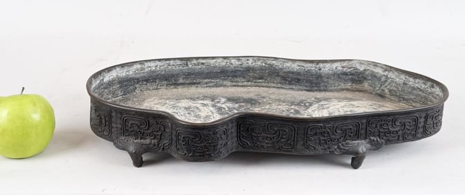 Signed Chinese Bronze Bonsai Tray, Character Mark