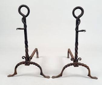 Pair Iron Serpent Form Andirons