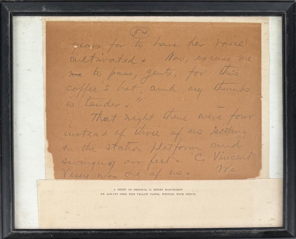 O. Henry, Original Pencil Autographed Manuscript Leaf (1 of 5)