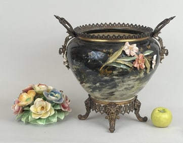 Two Majolica Floral Wares, Signed Edouard Gilles