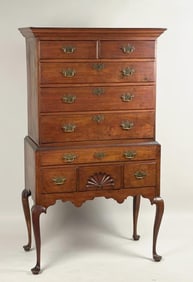 Salem MA Figured Maple & Walnut Queen Anne Highboy