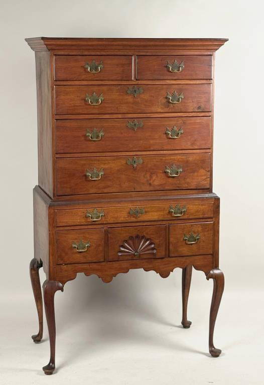 Salem MA Figured Maple & Walnut Queen Anne Highboy