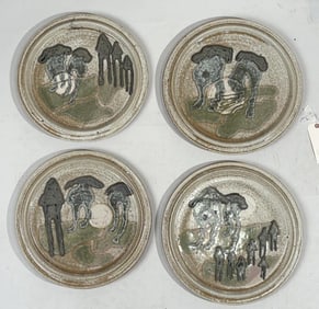 Four 1970's Large Art Pottery Chargers