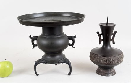 Japanese Bronze Basin & Ikebana Vase