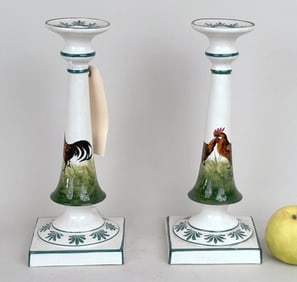 Pair Scottish Wemyss Ware Porcelain Candlesticks