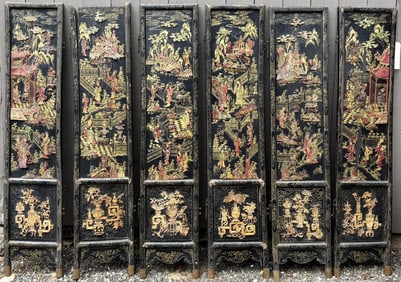 Chinese Carved Lacquer Six Panel Folding Screen