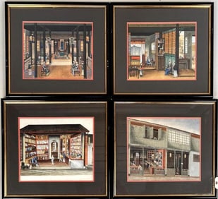 Four Framed Chinese W/C Interior Scenes